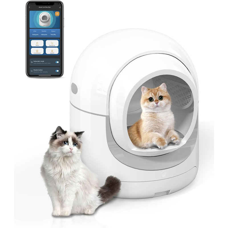 Tucker Murphy Pet Self cleaning Cat Litter Box Automatic Cat Litter Box With App Control Smart Cat Litter Box With Safety Protection odor removal weight Monitoring For Multiple Cats. Reviews Wayfair